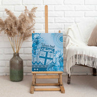 Vintage Bula Fiji Personalised Canvas Wall Art Blue Hibiscus Tapa Pattern LT9