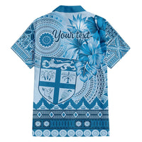 Vintage Bula Fiji Personalised Family Matching Off Shoulder Maxi Dress and Hawaiian Shirt Blue Hibiscus Tapa Pattern