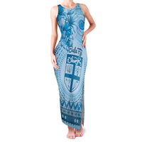 Vintage Bula Fiji Personalised Family Matching Tank Maxi Dress and Hawaiian Shirt Blue Hibiscus Tapa Pattern LT9 Mom's Dress Blue - Polynesian Pride