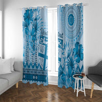 Vintage Bula Fiji Personalised Window Curtain Blue Hibiscus Tapa Pattern LT9
