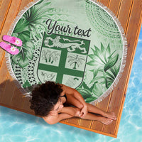 Vintage Bula Fiji Personalised Beach Blanket Green Hibiscus Tapa Pattern LT9