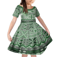 Vintage Bula Fiji Personalised Family Matching Puletasi and Hawaiian Shirt Green Hibiscus Tapa Pattern