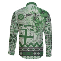 Vintage Bula Fiji Personalised Family Matching Puletasi and Hawaiian Shirt Green Hibiscus Tapa Pattern