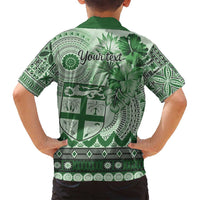 Vintage Bula Fiji Personalised Family Matching Summer Maxi Dress and Hawaiian Shirt Green Hibiscus Tapa Pattern LT9 - Polynesian Pride