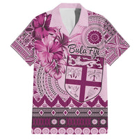 Vintage Bula Fiji Personalised Family Matching Off The Shoulder Long Sleeve Dress and Hawaiian Shirt Pink Hibiscus Tapa Pattern LT9 Dad's Shirt - Short Sleeve Pink - Polynesian Pride