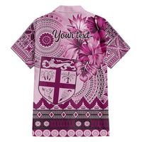 Vintage Bula Fiji Personalised Family Matching Off Shoulder Short Dress and Hawaiian Shirt Pink Hibiscus Tapa Pattern LT9 - Polynesian Pride