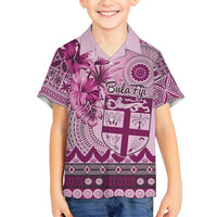 Vintage Bula Fiji Personalised Family Matching Tank Maxi Dress and Hawaiian Shirt Pink Hibiscus Tapa Pattern LT9 Son's Shirt Pink - Polynesian Pride