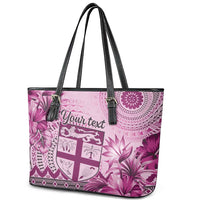 Vintage Bula Fiji Personalised Leather Tote Bag Pink Hibiscus Tapa Pattern LT9