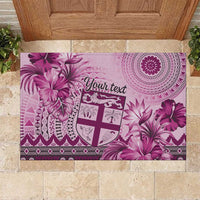 Vintage Bula Fiji Personalised Rubber Doormat Pink Hibiscus Tapa Pattern LT9