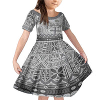 Vintage Bula Fiji Personalised Family Matching Mermaid Dress and Hawaiian Shirt Beige Hibiscus Tapa Pattern