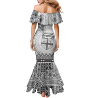 Vintage Bula Fiji Personalised Family Matching Mermaid Dress and Hawaiian Shirt Beige Hibiscus Tapa Pattern