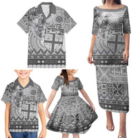 Vintage Bula Fiji Personalised Family Matching Puletasi and Hawaiian Shirt Beige Hibiscus Tapa Pattern
