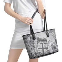 Vintage Bula Fiji Personalised Leather Tote Bag Beige Hibiscus Tapa Pattern LT9