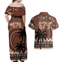 Personalised Bula Fiji 679 Couples Matching Off Shoulder Maxi Dress and Hawaiian Shirt Fijian Tagimoucia Masi Tapa Art LT9 - Polynesian Pride