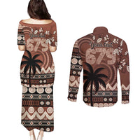 Personalised Bula Fiji 679 Couples Matching Puletasi and Long Sleeve Button Shirt Fijian Tagimoucia Masi Tapa Art LT9 - Polynesian Pride