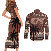 Personalised Bula Fiji 679 Couples Matching Short Sleeve Bodycon Dress and Long Sleeve Button Shirt Fijian Tagimoucia Masi Tapa Art LT9 - Polynesian Pride