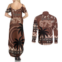 Personalised Bula Fiji 679 Couples Matching Summer Maxi Dress and Long Sleeve Button Shirt Fijian Tagimoucia Masi Tapa Art LT9 - Polynesian Pride