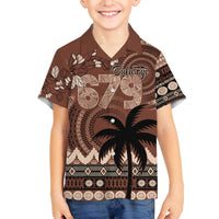 Personalised Bula Fiji 679 Family Matching Off The Shoulder Long Sleeve Dress and Hawaiian Shirt Fijian Tagimoucia Masi Tapa Art LT9 Son's Shirt Brown - Polynesian Pride