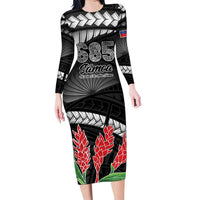 Personalised Samoa 685 Family Matching Long Sleeve Bodycon Dress and Hawaiian Shirt Teuila Flower With Black Samoan Tattoo LT9 Mom's Dress Black - Polynesian Pride