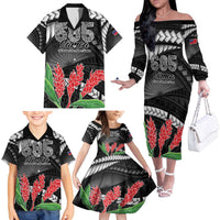 Personalised Samoa 685 Family Matching Off The Shoulder Long Sleeve Dress and Hawaiian Shirt Teuila Flower With Black Samoan Tattoo LT9 - Polynesian Pride