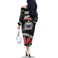 Personalised Samoa 685 Family Matching Off The Shoulder Long Sleeve Dress and Hawaiian Shirt Teuila Flower With Black Samoan Tattoo LT9 - Polynesian Pride