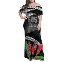Personalised Samoa 685 Family Matching Off Shoulder Maxi Dress and Hawaiian Shirt Teuila Flower With Black Samoan Tattoo LT9 Mom's Dress Black - Polynesian Pride