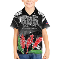 Personalised Samoa 685 Family Matching Off Shoulder Maxi Dress and Hawaiian Shirt Teuila Flower With Black Samoan Tattoo LT9 Son's Shirt Black - Polynesian Pride