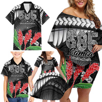 Personalised Samoa 685 Family Matching Off Shoulder Short Dress and Hawaiian Shirt Teuila Flower With Black Samoan Tattoo LT9 - Polynesian Pride