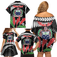 Personalised Samoa 685 Family Matching Off Shoulder Short Dress and Hawaiian Shirt Teuila Flower With Black Samoan Tattoo LT9 - Polynesian Pride