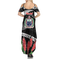 Personalised Samoa 685 Family Matching Summer Maxi Dress and Hawaiian Shirt Teuila Flower With Black Samoan Tattoo LT9 - Polynesian Pride