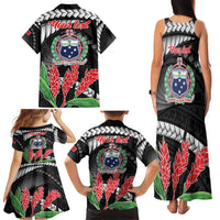 Personalised Samoa 685 Family Matching Tank Maxi Dress and Hawaiian Shirt Teuila Flower With Black Samoan Tattoo LT9 - Polynesian Pride