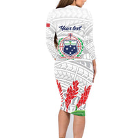 Personalised Samoa 685 Family Matching Long Sleeve Bodycon Dress and Hawaiian Shirt Teuila Flower With White Samoan Tattoo LT9 - Polynesian Pride