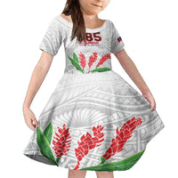 Personalised Samoa 685 Family Matching Off The Shoulder Long Sleeve Dress and Hawaiian Shirt Teuila Flower With White Samoan Tattoo LT9 Daughter's Dress White - Polynesian Pride