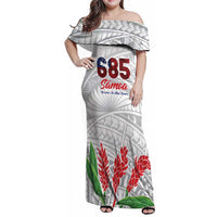 Personalised Samoa 685 Family Matching Off Shoulder Maxi Dress and Hawaiian Shirt Teuila Flower With White Samoan Tattoo LT9 Mom's Dress White - Polynesian Pride