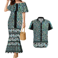 New Zealand Maori Niho Taniwha Couples Matching Mermaid Dress and Hawaiian Shirt Papua Shell - Mangopare Puhoro Pattern LT9 Green - Polynesian Pride