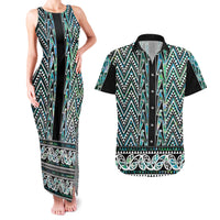 New Zealand Maori Niho Taniwha Couples Matching Tank Maxi Dress and Hawaiian Shirt Papua Shell - Mangopare Puhoro Pattern LT9 Green - Polynesian Pride