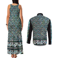 New Zealand Maori Niho Taniwha Couples Matching Tank Maxi Dress and Long Sleeve Button Shirt Papua Shell - Mangopare Puhoro Pattern