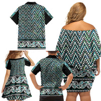 New Zealand Maori Niho Taniwha Family Matching Off Shoulder Short Dress and Hawaiian Shirt Papua Shell - Mangopare Puhoro Pattern
