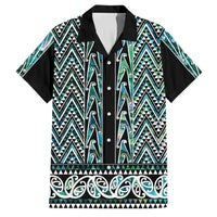 New Zealand Maori Niho Taniwha Family Matching Puletasi and Hawaiian Shirt Papua Shell - Mangopare Puhoro Pattern LT9 Dad's Shirt - Short Sleeve Green - Polynesian Pride