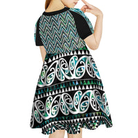 New Zealand Maori Niho Taniwha Kid Short Sleeve Dress Papua Shell - Mangopare Puhoro Pattern LT9 - Polynesian Pride