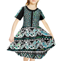 New Zealand Maori Niho Taniwha Kid Short Sleeve Dress Papua Shell - Mangopare Puhoro Pattern LT9 - Polynesian Pride