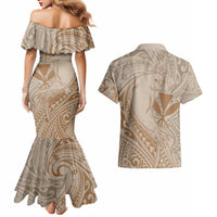 Hawaii Monk Seal and Map Couples Matching Mermaid Dress and Hawaiian Shirt Polynesian Kanaka Maoli Beige Vibe LT9 - Polynesian Pride