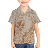 Hawaii Monk Seal and Map Kid Hawaiian Shirt Polynesian Kanaka Maoli Beige Vibe