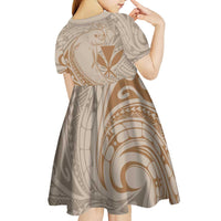 Hawaii Monk Seal and Map Kid Short Sleeve Dress Polynesian Kanaka Maoli Beige Vibe