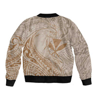 Hawaii Monk Seal and Map Sleeve Zip Bomber Jacket Polynesian Kanaka Maoli Beige Vibe