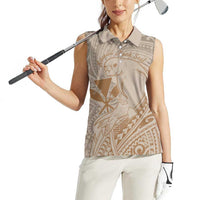 Hawaii Monk Seal and Map Women Sleeveless Polo Shirt Polynesian Kanaka Maoli Beige Vibe