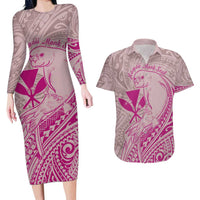 Hawaii Monk Seal and Map Couples Matching Long Sleeve Bodycon Dress and Hawaiian Shirt Polynesian Kanaka Maoli Pink Vibe LT9 Pink - Polynesian Pride