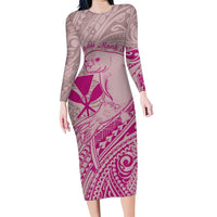 Hawaii Monk Seal and Map Family Matching Long Sleeve Bodycon Dress and Hawaiian Shirt Polynesian Kanaka Maoli Pink Vibe LT9 Mom's Dress Pink - Polynesian Pride