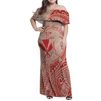 Hawaii Monk Seal and Map Family Matching Off Shoulder Maxi Dress and Hawaiian Shirt Polynesian Kanaka Maoli Red Vibe LT9 Mom's Dress Red - Polynesian Pride