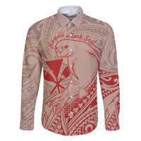 Hawaii Monk Seal and Map Family Matching Tank Maxi Dress and Hawaiian Shirt Polynesian Kanaka Maoli Red Vibe LT9 Dad's Shirt - Long Sleeve Red - Polynesian Pride